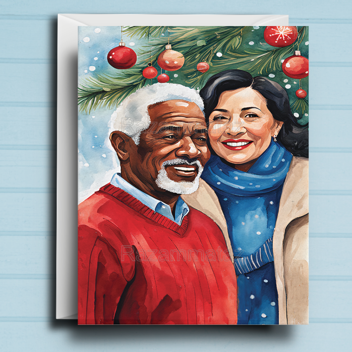 Interracial Couple M Christmas Card